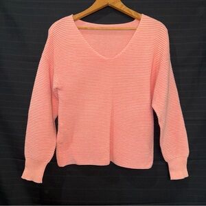 Tommy Bahama Bonita Sequined V Neck Sweater Womens Size XS Ribbed Knit Coral EUC